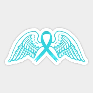 Light Blue Awareness Ribbon with Angel Wings Sticker